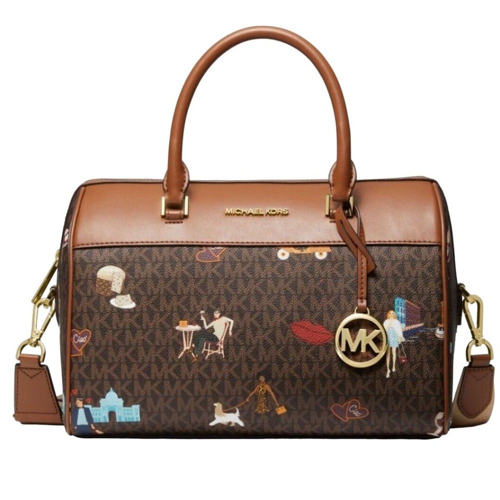 NEW Michael Kors Jet Set Girls Medium Duffle Bag Brown Crossbody Handbag Purse - Picture 1 of 11